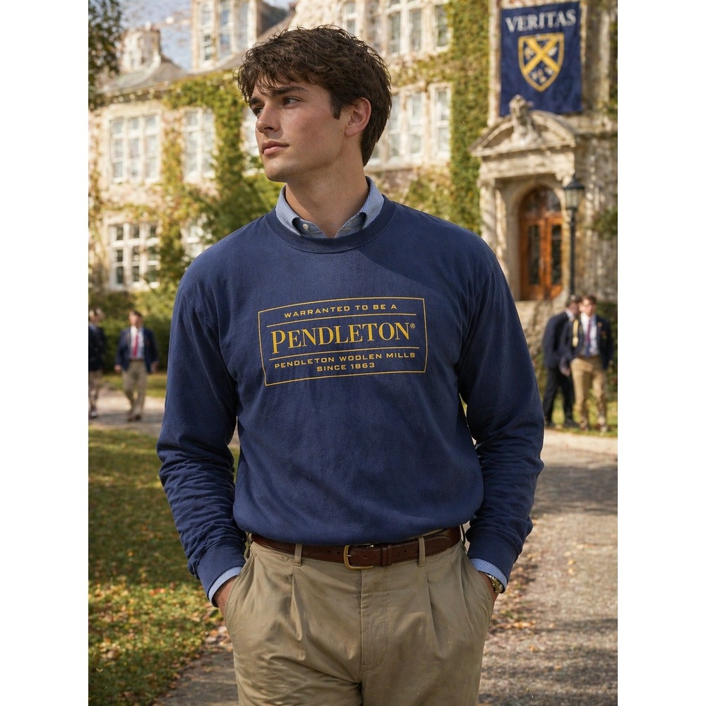 Pendleton Sweatshirt Men's Large Navy Blue Logo Crewneck Preppy Classic USA